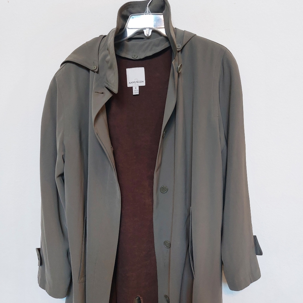 Anne Kline Olive Green Trench Coat Size 8 - Picture 7 of 16